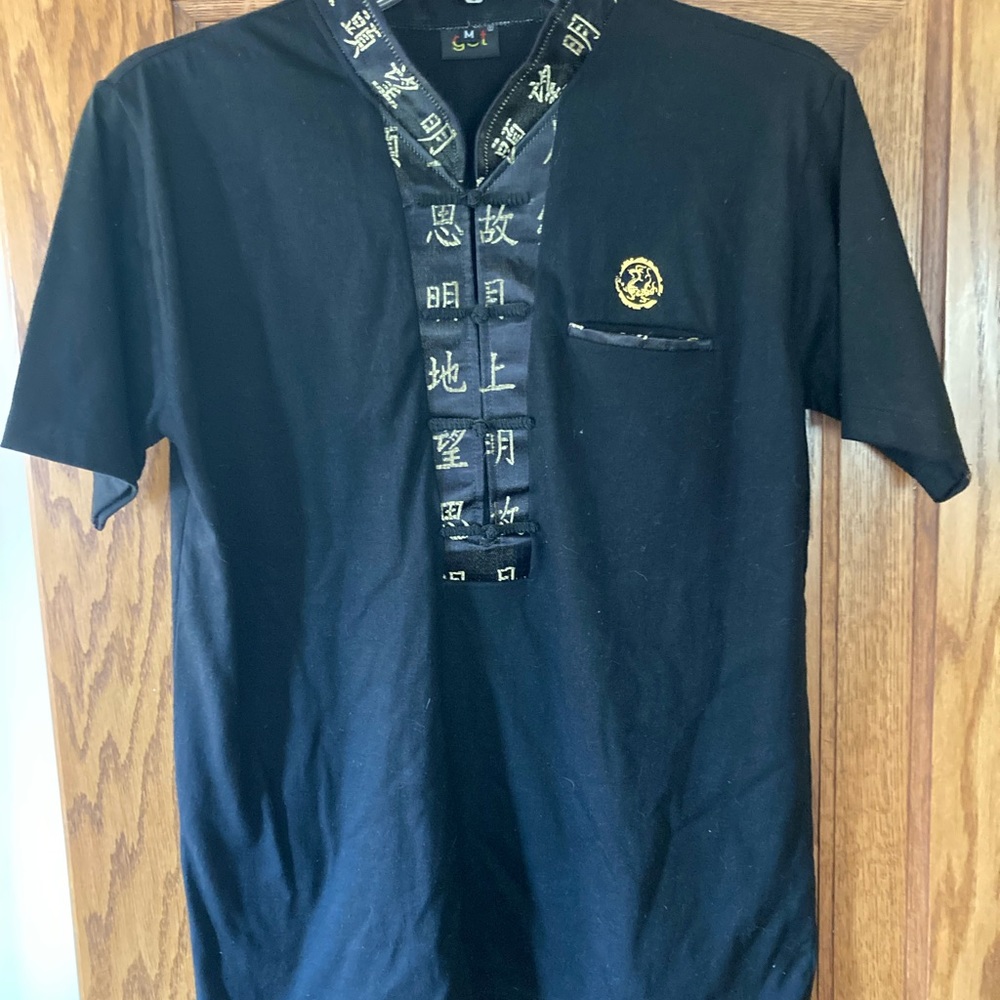 Vintage, Men’s, Medium, “GET”, Asian style, Black, Gold Trim, Thailand Shirt